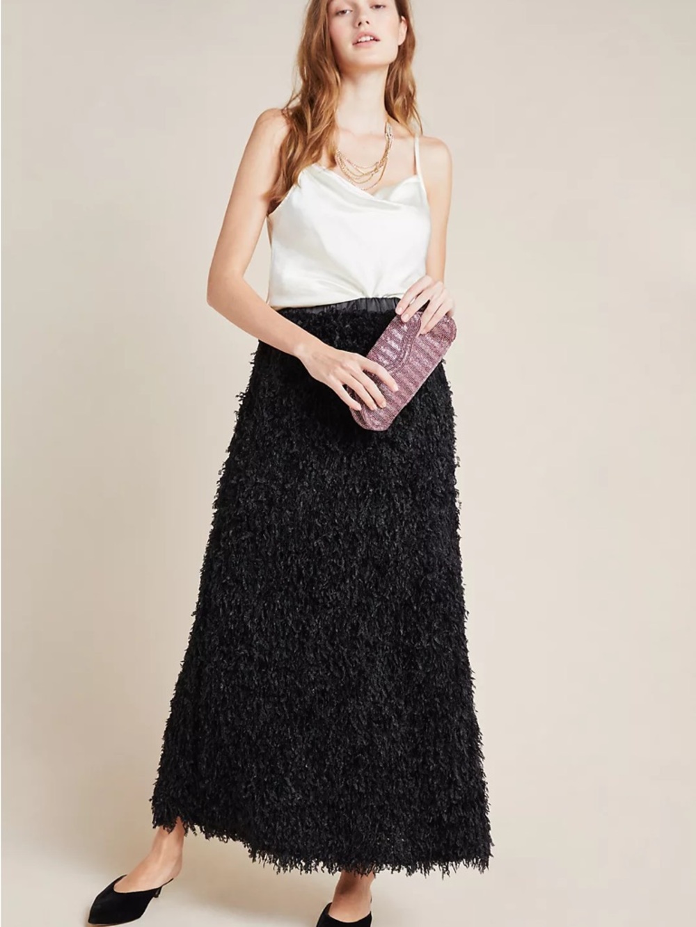 Anthropologie Black Feather Yarn Maxi Skirt Whimsigoth Aesthetic